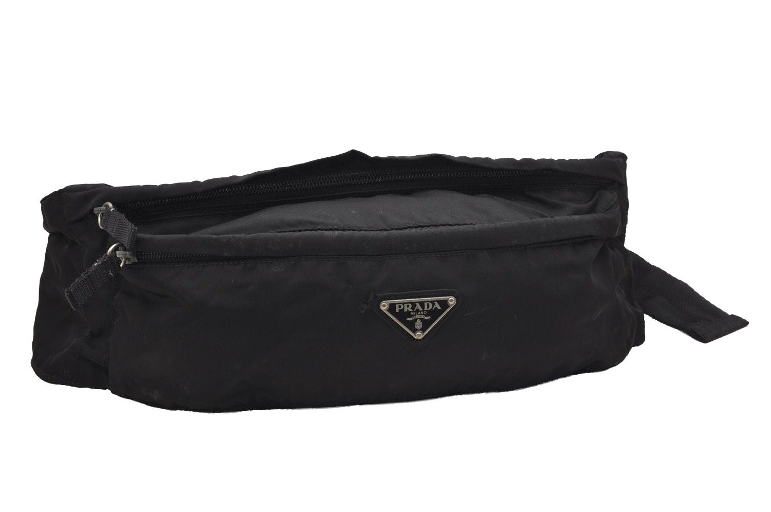 Authentic PRADA Vintage Nylon Tessuto Waist Body Bag Purse Black 5606I