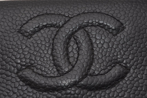 Authentic CHANEL Caviar Skin Vintage CC Logo Trifold Wallet Purse Black 5607I