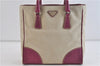 Authentic PRADA Shoulder Hand Bag Purse Canvas Leather Beige Purple 5610C