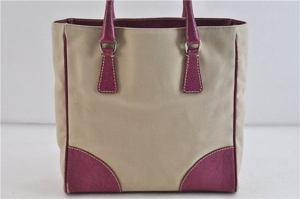 Authentic PRADA Shoulder Hand Bag Purse Canvas Leather Beige Purple 5610C