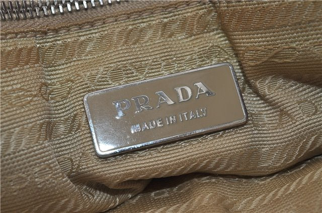 Authentic PRADA Shoulder Hand Bag Purse Canvas Leather Beige Purple 5610C