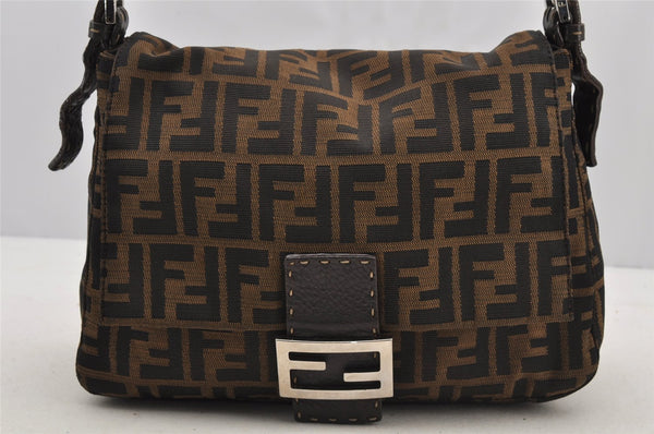 Authentic FENDI Zucca Mamma Baguette Shoulder Bag Canvas Leather Brown 5613I