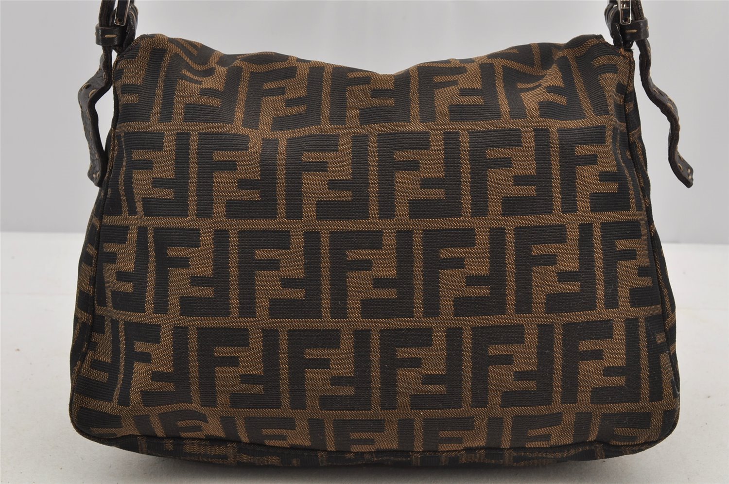 Authentic FENDI Zucca Mamma Baguette Shoulder Bag Canvas Leather Brown 5613I