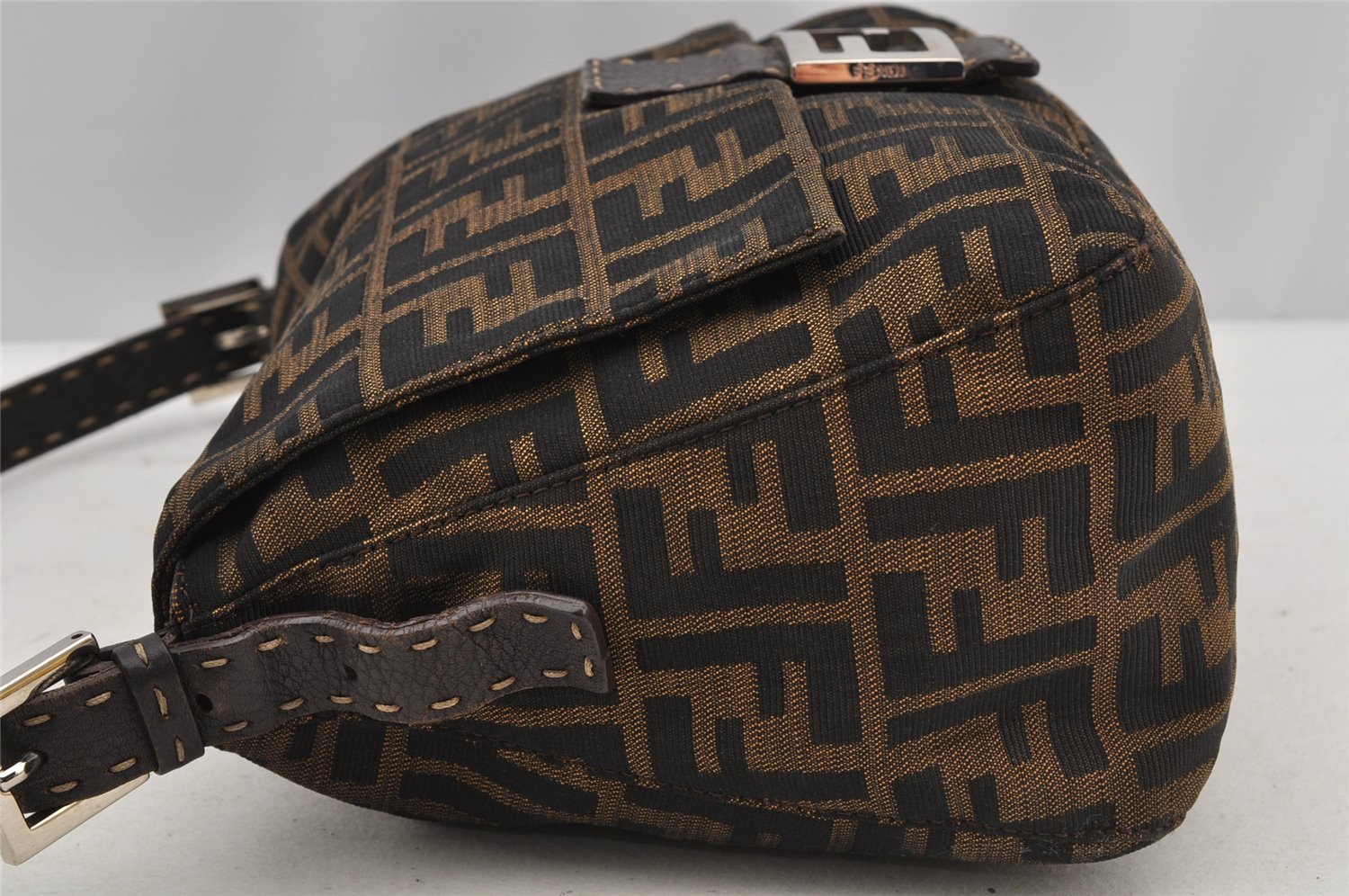 Authentic FENDI Zucca Mamma Baguette Shoulder Bag Canvas Leather Brown 5613I