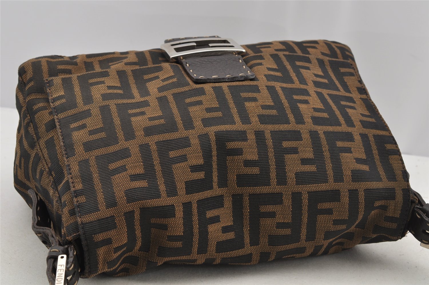Authentic FENDI Zucca Mamma Baguette Shoulder Bag Canvas Leather Brown 5613I