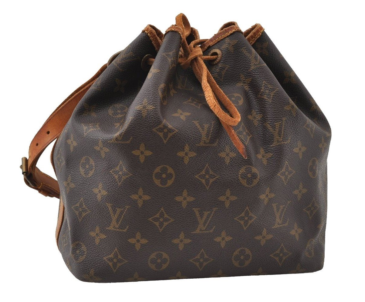 Authentic Louis Vuitton Monogram Petit Noe M42226 Shoulder Drawstring Bag 5615I