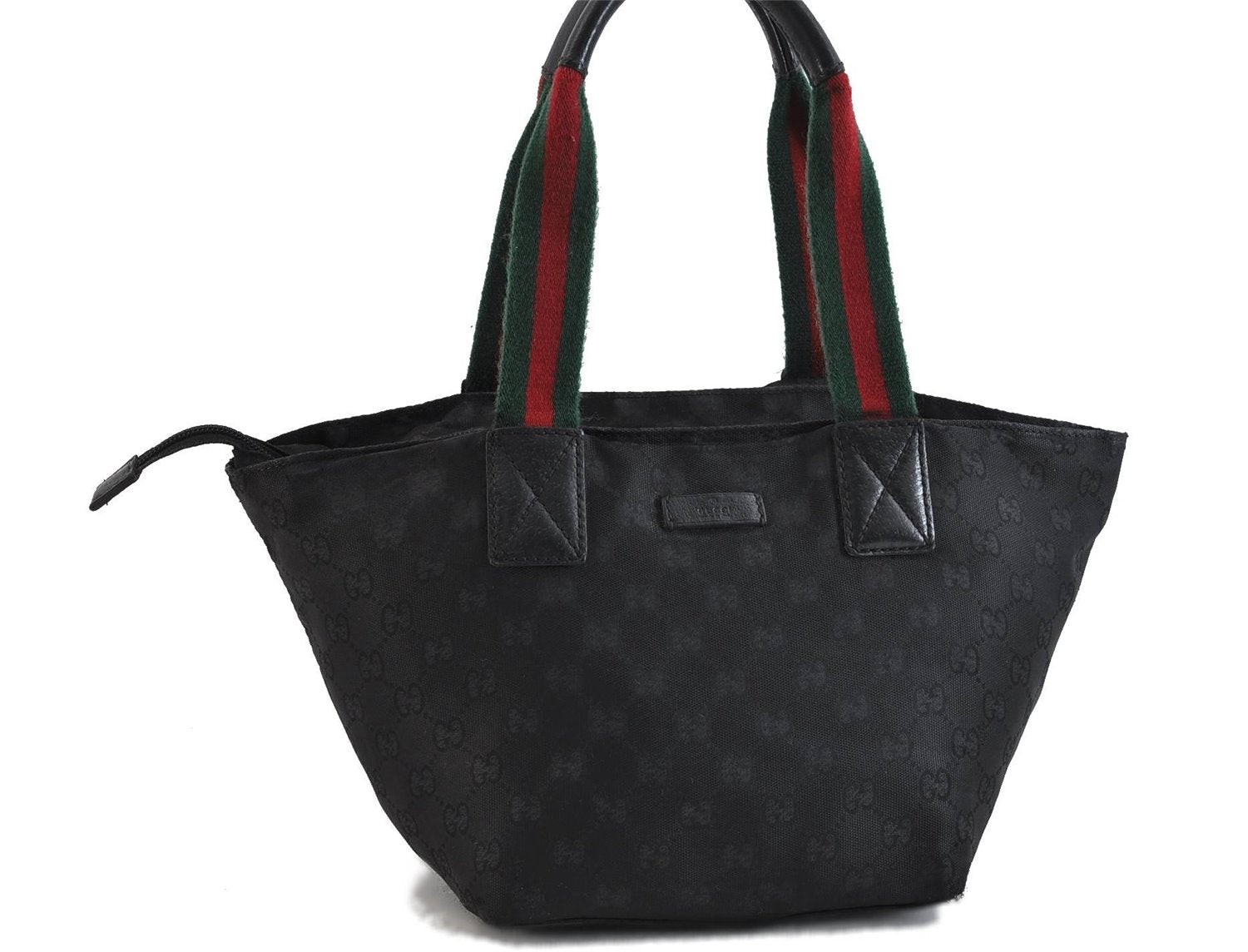 Authentic GUCCI Web Sherry Line Hand Bag GG Nylon Leather 131228 Black 5616C