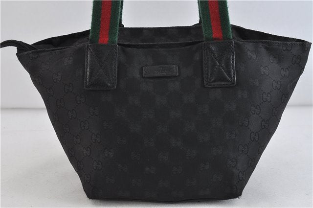 Authentic GUCCI Web Sherry Line Hand Bag GG Nylon Leather 131228 Black 5616C