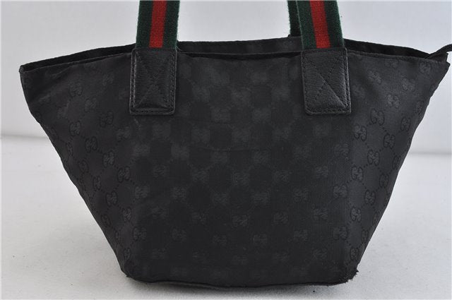 Authentic GUCCI Web Sherry Line Hand Bag GG Nylon Leather 131228 Black 5616C