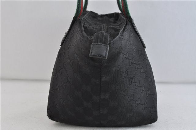 Authentic GUCCI Web Sherry Line Hand Bag GG Nylon Leather 131228 Black 5616C