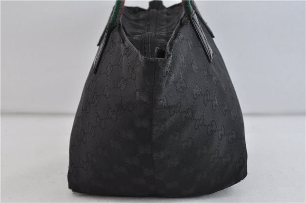 Authentic GUCCI Web Sherry Line Hand Bag GG Nylon Leather 131228 Black 5616C