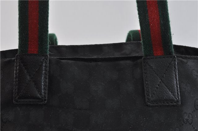 Authentic GUCCI Web Sherry Line Hand Bag GG Nylon Leather 131228 Black 5616C