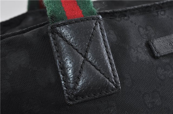 Authentic GUCCI Web Sherry Line Hand Bag GG Nylon Leather 131228 Black 5616C