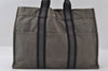 Authentic HERMES Fourre Tout MM Vintage Hand Tote Bag Canvas Gray 5616I