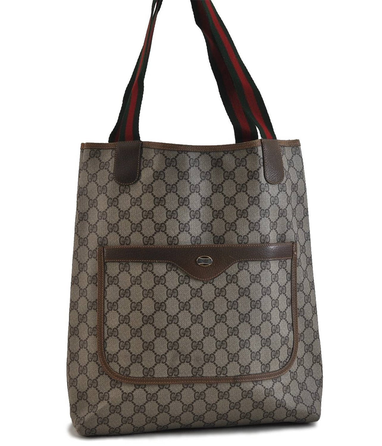 Authentic GUCCI Web Sherry Line Shoulder Tote Bag PVC Leather Brown 5620C