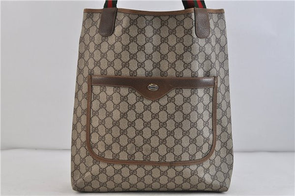 Authentic GUCCI Web Sherry Line Shoulder Tote Bag PVC Leather Brown 5620C