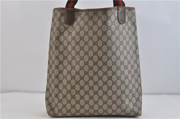 Authentic GUCCI Web Sherry Line Shoulder Tote Bag PVC Leather Brown 5620C