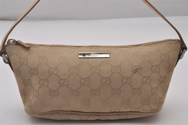Authentic GUCCI Vintage Hand Bag Pouch Purse GG Canvas Leather 07198 Beige 5621I