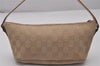 Authentic GUCCI Vintage Hand Bag Pouch Purse GG Canvas Leather 07198 Beige 5621I