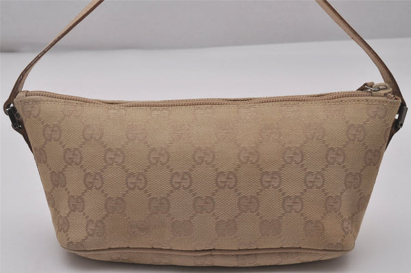 Authentic GUCCI Vintage Hand Bag Pouch Purse GG Canvas Leather 07198 Beige 5621I