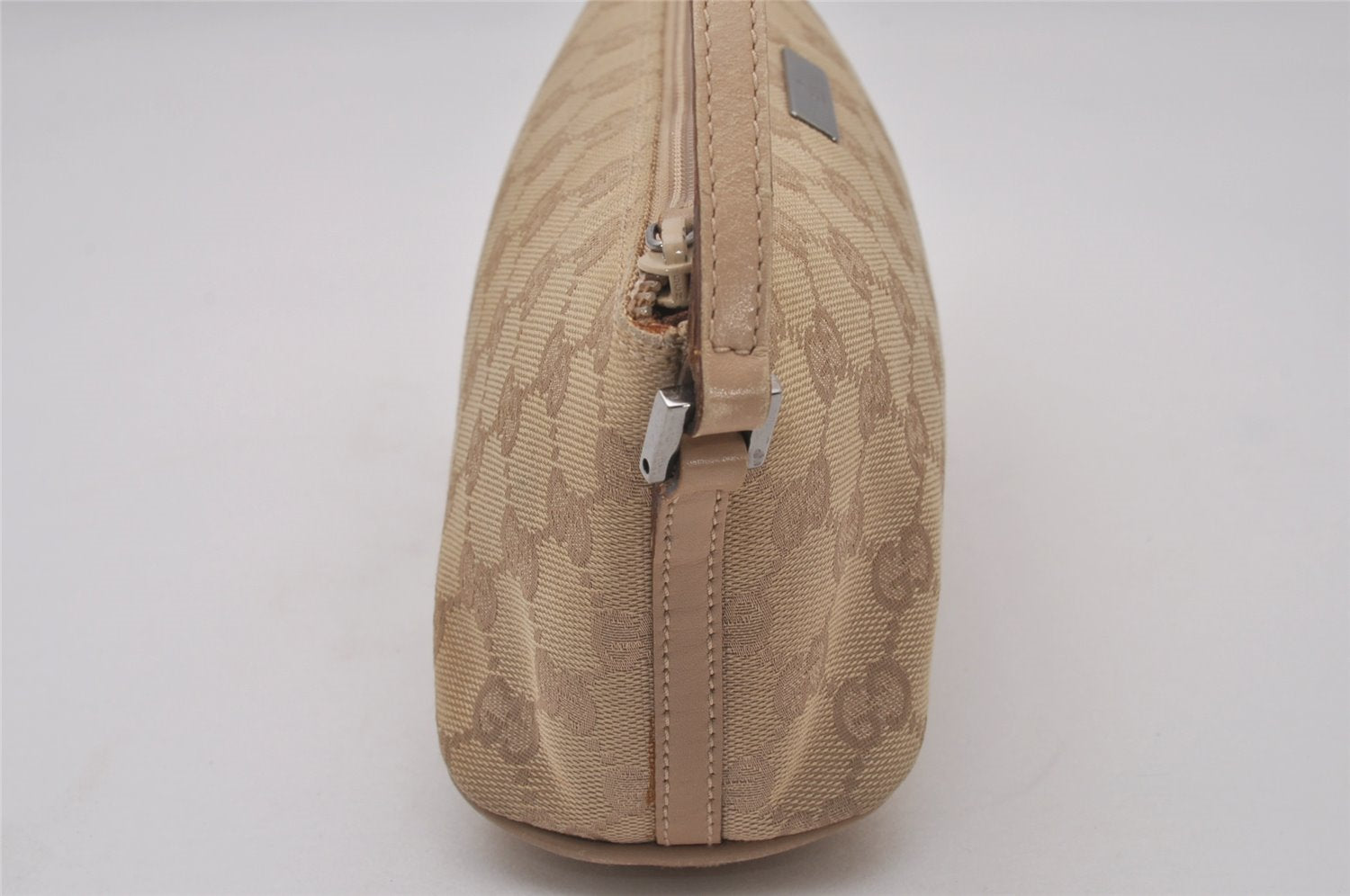 Authentic GUCCI Vintage Hand Bag Pouch Purse GG Canvas Leather 07198 Beige 5621I