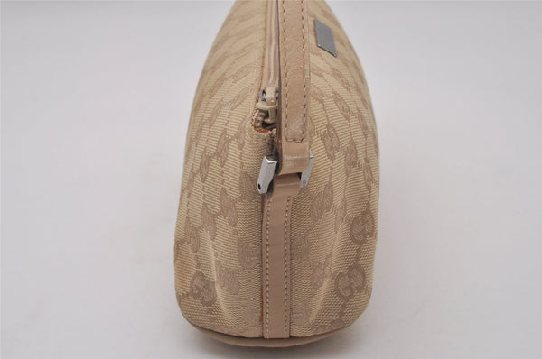 Authentic GUCCI Vintage Hand Bag Pouch Purse GG Canvas Leather 07198 Beige 5621I