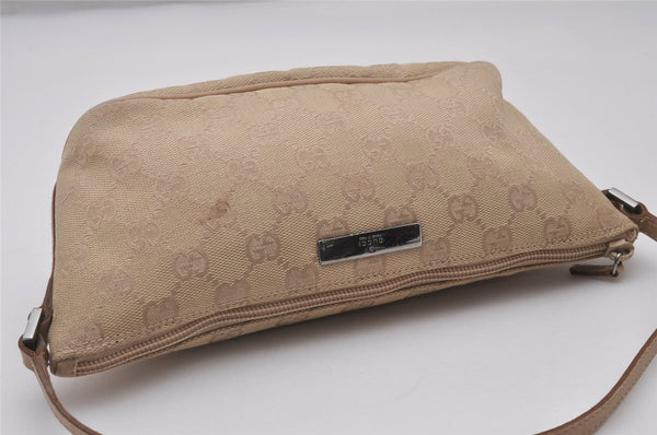 Authentic GUCCI Vintage Hand Bag Pouch Purse GG Canvas Leather 07198 Beige 5621I