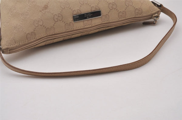 Authentic GUCCI Vintage Hand Bag Pouch Purse GG Canvas Leather 07198 Beige 5621I
