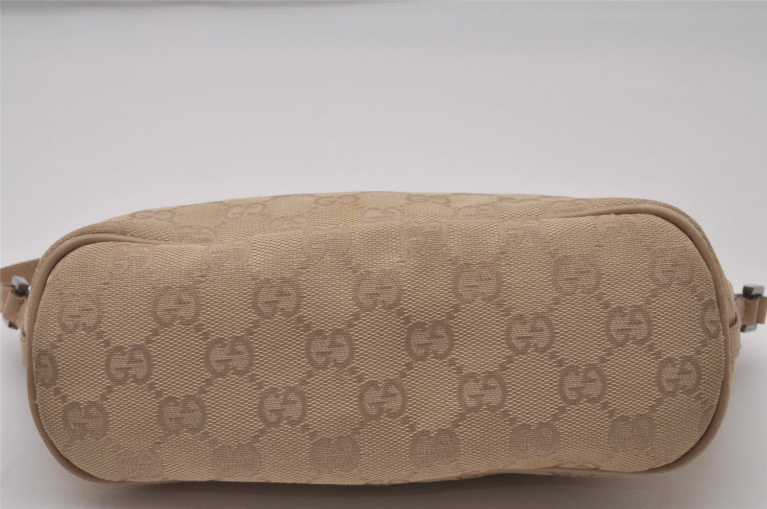 Authentic GUCCI Vintage Hand Bag Pouch Purse GG Canvas Leather 07198 Beige 5621I