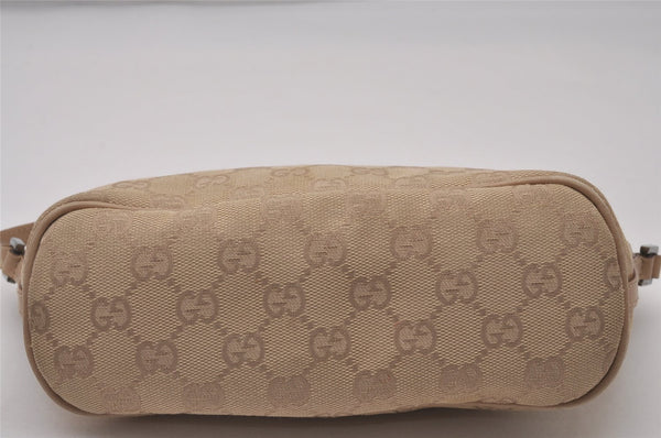 Authentic GUCCI Vintage Hand Bag Pouch Purse GG Canvas Leather 07198 Beige 5621I