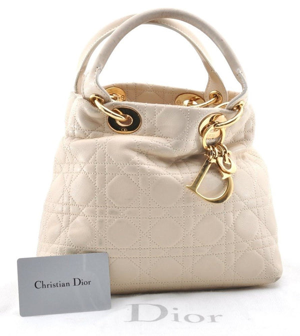 Authentic Christian Dior Diorissimo Cannage Hand Bag Leather White CD 5624I