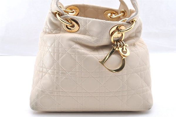 Authentic Christian Dior Diorissimo Cannage Hand Bag Leather White CD 5624I