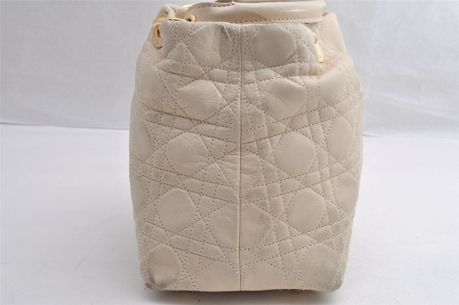 Authentic Christian Dior Diorissimo Cannage Hand Bag Leather White CD 5624I