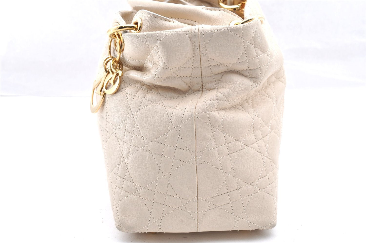 Authentic Christian Dior Diorissimo Cannage Hand Bag Leather White CD 5624I