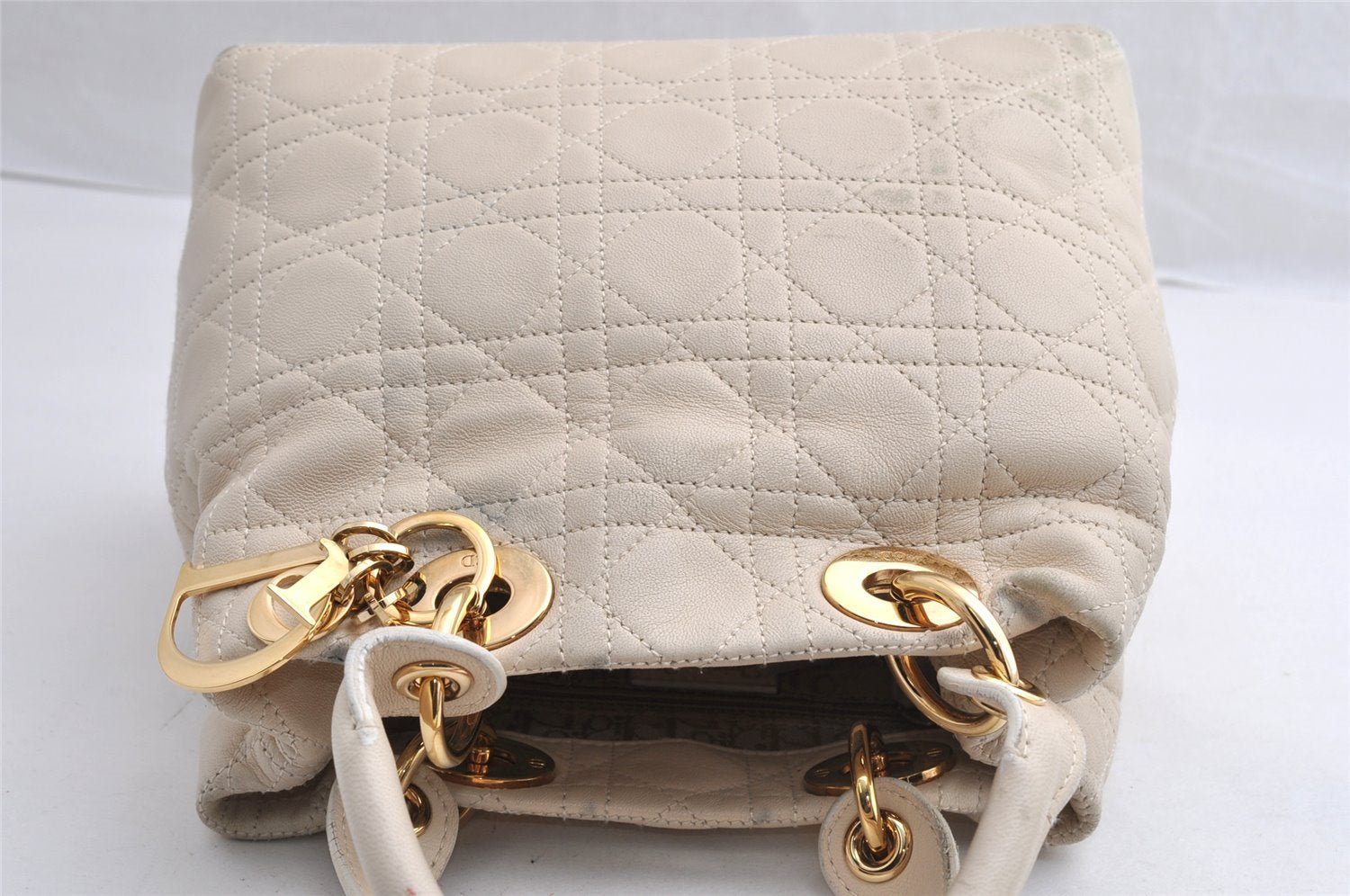 Authentic Christian Dior Diorissimo Cannage Hand Bag Leather White CD 5624I