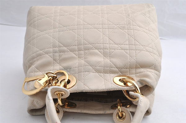 Authentic Christian Dior Diorissimo Cannage Hand Bag Leather White CD 5624I