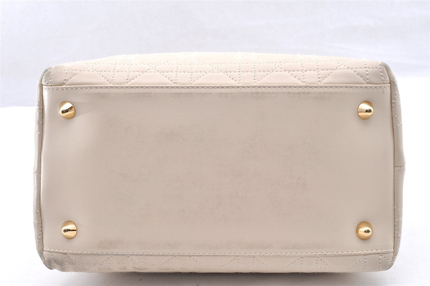 Authentic Christian Dior Diorissimo Cannage Hand Bag Leather White CD 5624I