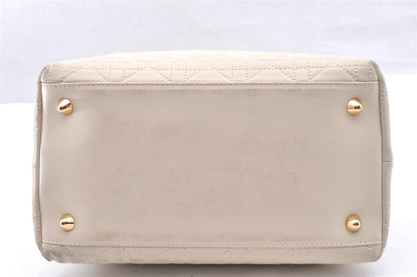 Authentic Christian Dior Diorissimo Cannage Hand Bag Leather White CD 5624I
