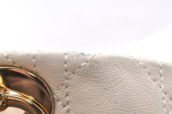 Authentic Christian Dior Diorissimo Cannage Hand Bag Leather White CD 5624I
