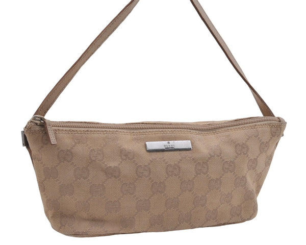 Authentic GUCCI Hand Bag Pouch Purse GG Canvas Leather 07198 Beige 5625D