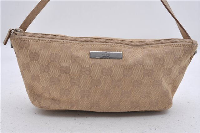 Authentic GUCCI Hand Bag Pouch Purse GG Canvas Leather 07198 Beige 5625D