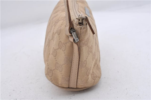 Authentic GUCCI Hand Bag Pouch Purse GG Canvas Leather 07198 Beige 5625D