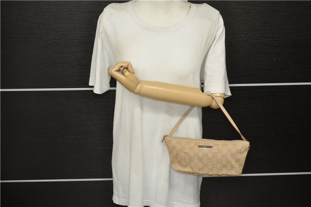 Authentic GUCCI Hand Bag Pouch Purse GG Canvas Leather 07198 Beige 5625D