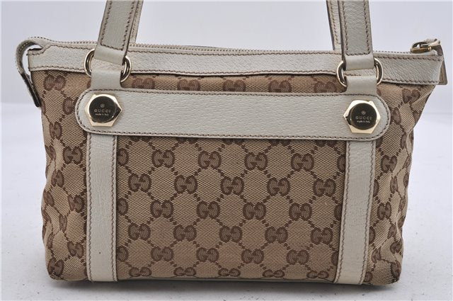 Authentic GUCCI Shoulder Hand Bag GG Canvas Leather 152458 Brown White 5626D