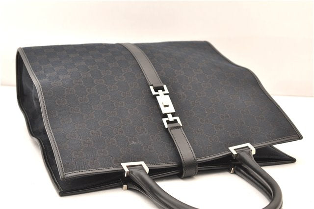 Authentic GUCCI Jackie Shoulder Tote Bag GG Canvas Leather 0021064 Black 5626F