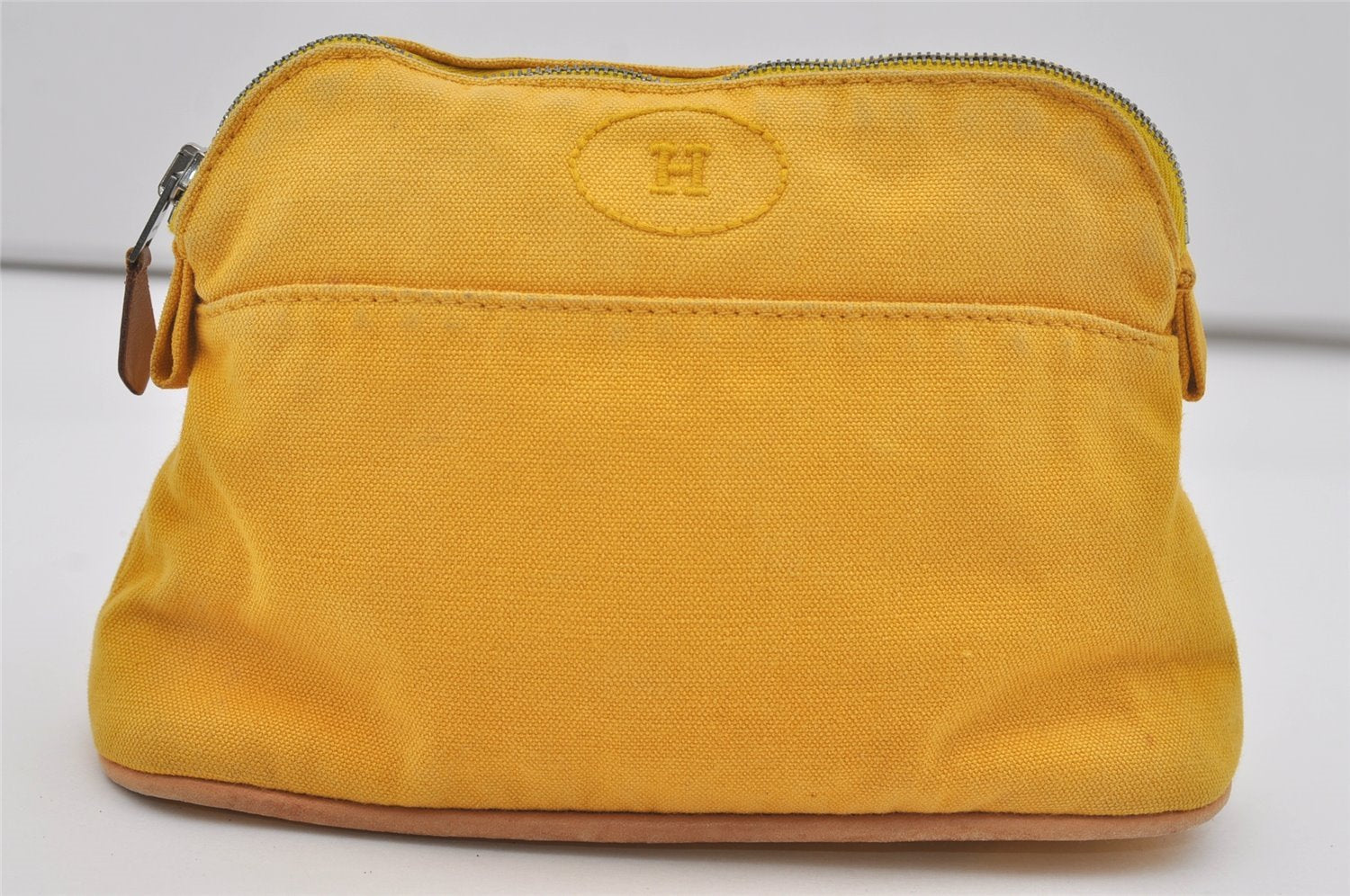 Authentic HERMES Bolide 20 Pouch Cosmetic Canvas Cotton Leather Yellow 5628I