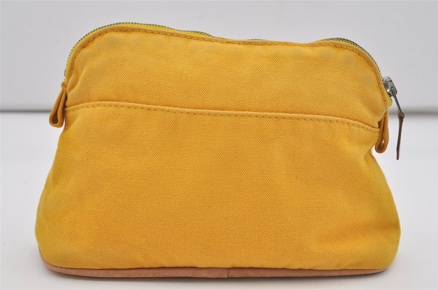 Authentic HERMES Bolide 20 Pouch Cosmetic Canvas Cotton Leather Yellow 5628I