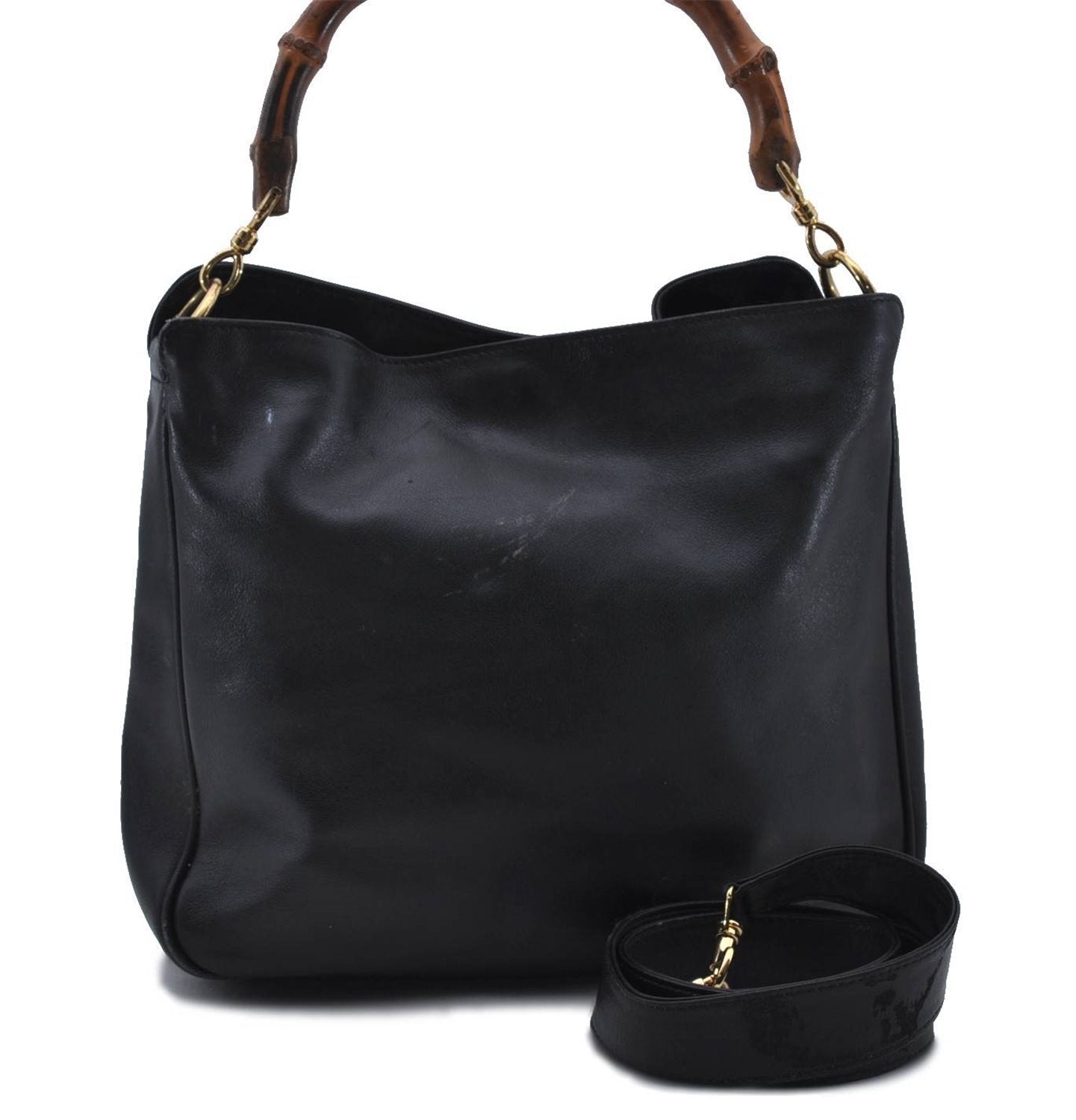 Authentic GUCCI Bamboo Shoulder Bag Purse Nylon Leather Black Junk 5629C