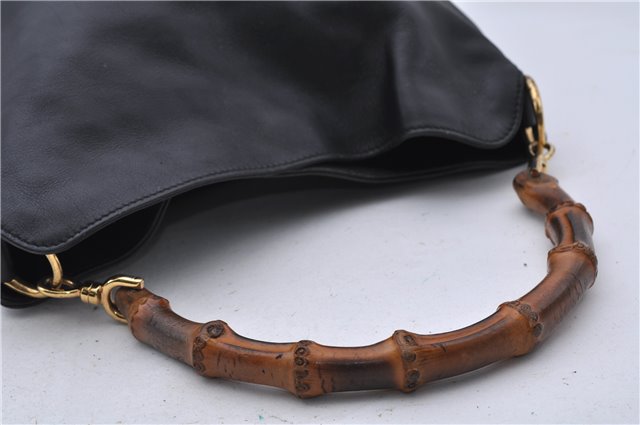 Authentic GUCCI Bamboo Shoulder Bag Purse Nylon Leather Black Junk 5629C