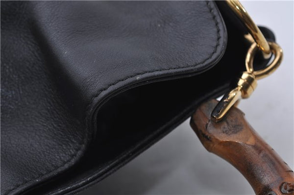 Authentic GUCCI Bamboo Shoulder Bag Purse Nylon Leather Black Junk 5629C